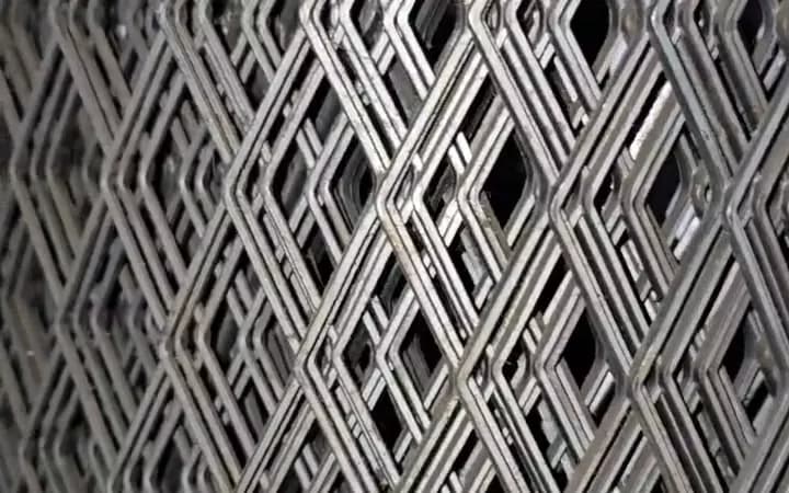 Diamond pattern of expanded metal mesh up close