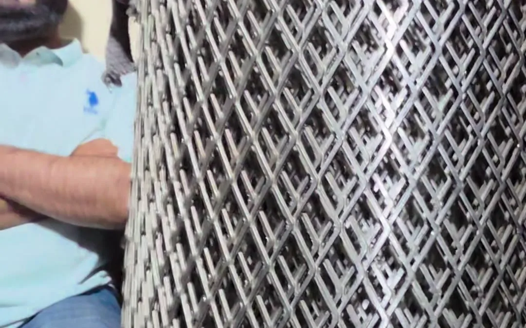 Expanded mesh roll standing in the stock room