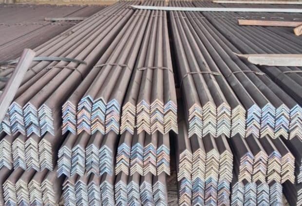 Stack of MS angles in a warehouse